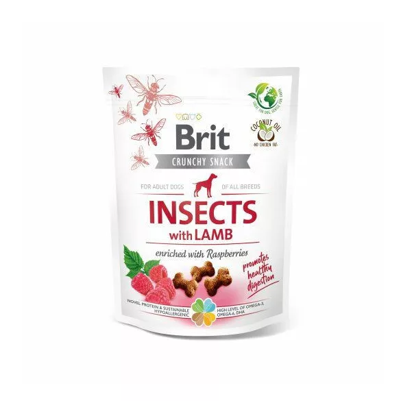 Brit Care Crunchy Cracker Insecte crocante cu miel îmbogățit cu zmeură 200 g