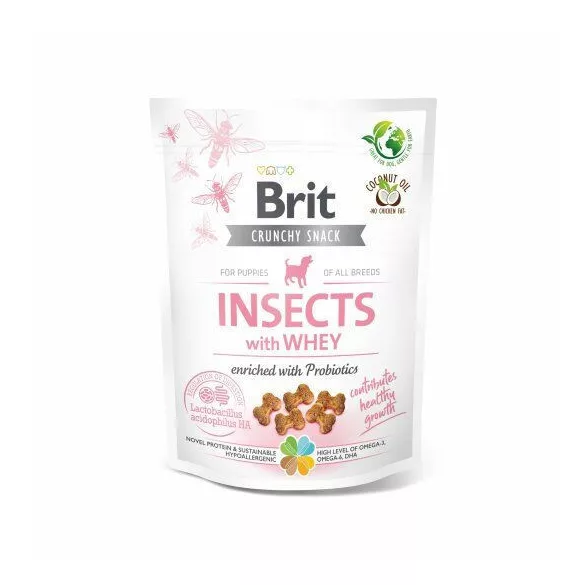 Brit Care Dog Crunchy Cracker Puppy Insecte cu zer îmbogățit cu probiotice 200 g