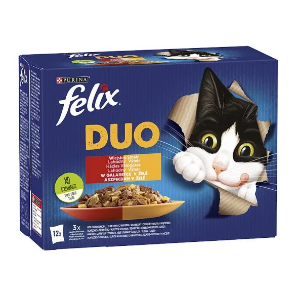 Felix Fantastic Duo Selecție de casă de hrană umedă pentru pisici în aspic 12x85g
