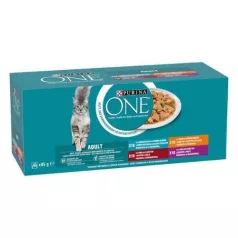   Purina ONE Adult Cu pui cu vită cu miel cu pește de mare hrană umedă pentru pisici 40x85g