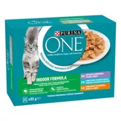   Purina ONE Indoor Cu pui cu vițel cu ton hrană umedă pentru pisici 12x85g