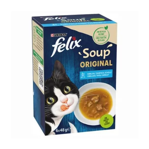 FELIX Soup Original Selecție de pește în sos hrană umedă pentru pisici 6x48g