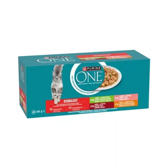 Purina ONE Sterilcat Cu vită, cu somon, cu curcan, cu pui hrană umedă pentru pisici 40x85g