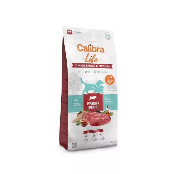 Calibra Dog Life Junior Small & Medium Breed Fresh Beef hrană uscată pentru câini 12 kg