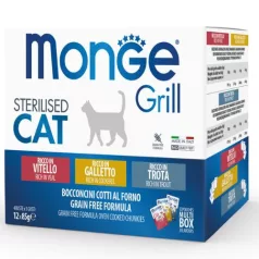   Monge Cat Grill Multibox Steril vițel–cocoș–păstrăv 12x85g