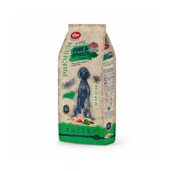 Alice PROFESSIONAL ACTIVE Carne de porc și spanac 17kg