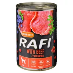   Rafi pate pentru câini cu vită, afine roșii și albastre, conservă