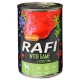 Rafi pate pentru câini cu vânat, afine roșii și albastre conservă