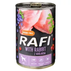   Rafi pate pentru câini cu iepure, afine roșii și albastre conservă