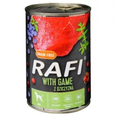   Rafi pate pentru câini cu vânat, afine roșii și albastre conservă