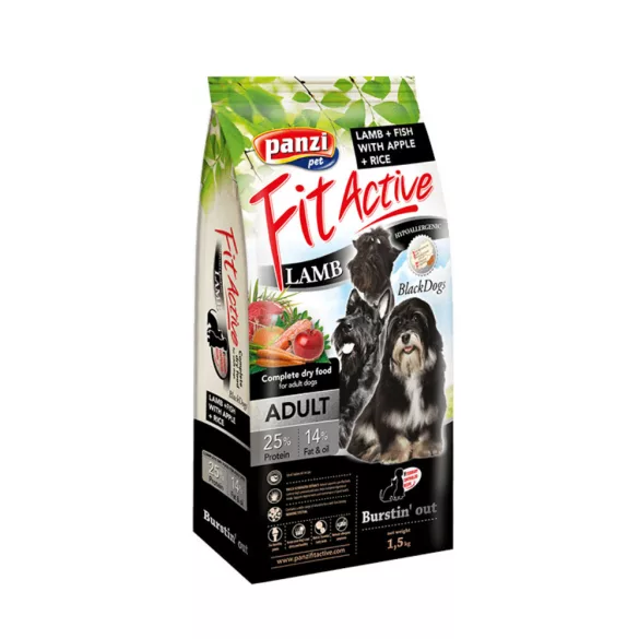 Panzi FitActive Hypoallergenic Black Dogs miel, pește, mere și orez 1,5 kg