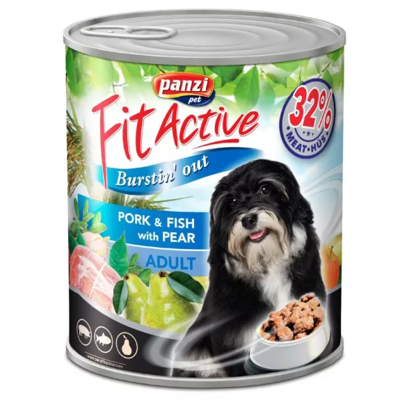 Panzi Fitactive Adult Dog Conservă de porc, pește și pară 1240gr