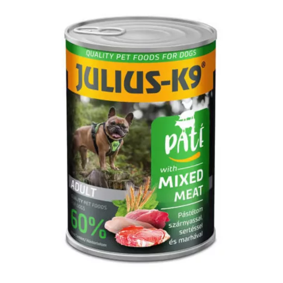 JULIUS - K9 paté - carne mixtă - hrană umedă (pasăre,porc,vită) pentru câini adulți 400 g