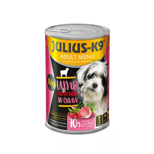 JULIUS K-9 Conservă pentru câini 1240g Miel-pătlăvrăgeală cu fructe de pădure