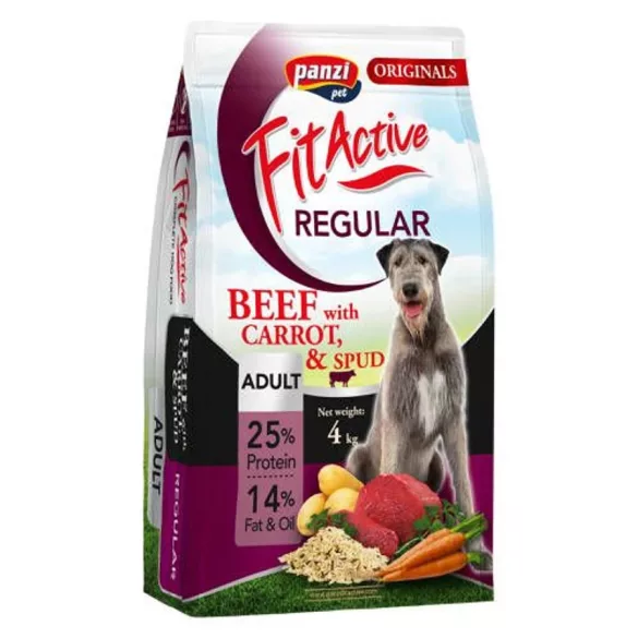 Panzi FitActive Originals Carne de vită obișnuită cu morcovi și hrană pentru câini Spud 4kg