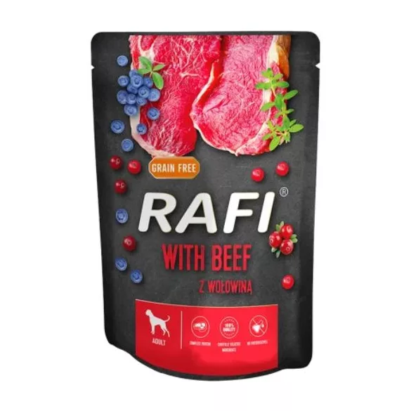 Rafi câine pateu beef, roșu și albastru with cranberry plic 300 g