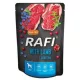Pate pentru câini Rafi miel, afine roșii și albastre plic 300g