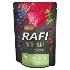   Rafi pastă pentru câini cu carne de vânat, afine roșii și albastre plic 300g