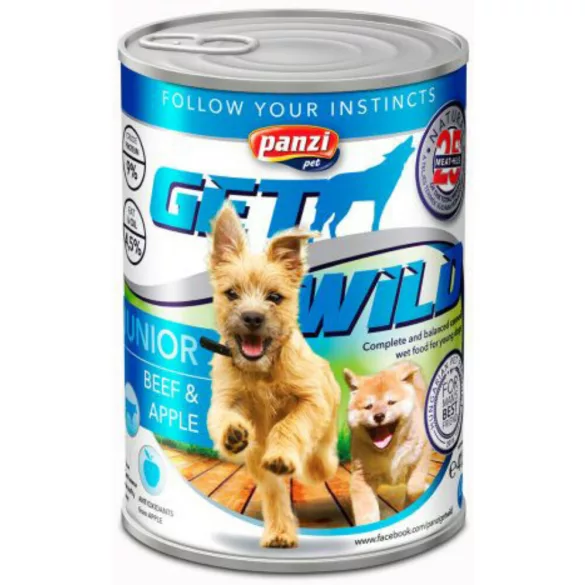 Panzi GetWild Dog Junior conservă de carne de vită și mere 415g