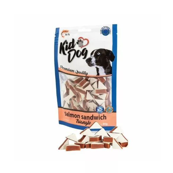 KidDog Sandviș cu somon și cod, Triunghiular Reward Bite 80g