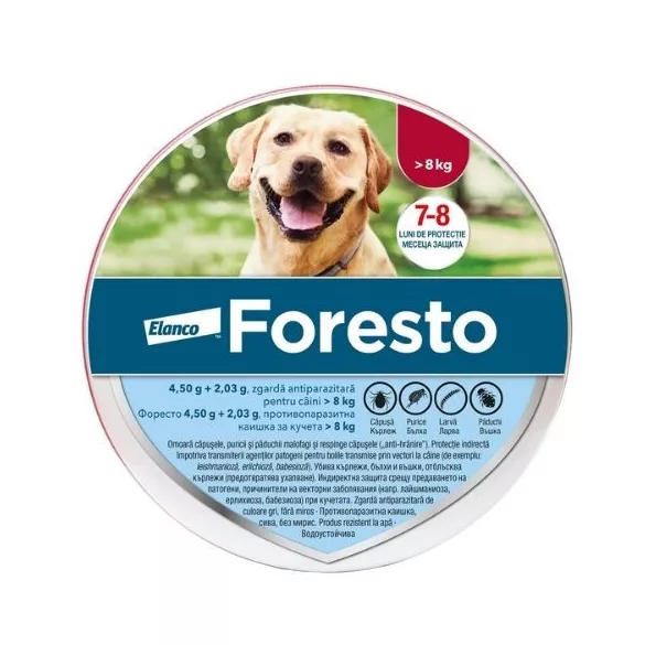 Foresto zgardă antipurici talie mare câine 8 kg peste
