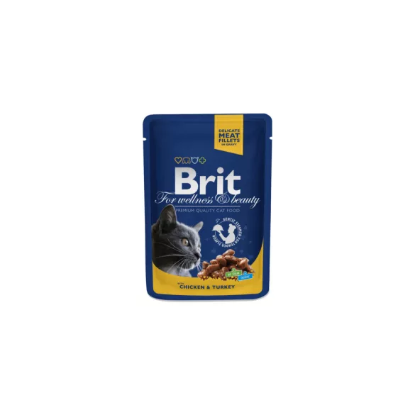 Brit Premium Cat Pouches cu Pui & Curcan 4x100 g