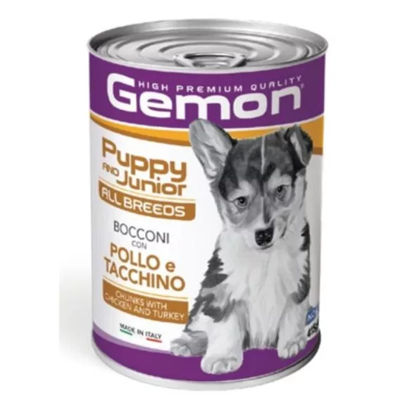 Conservă Gemon Dog Puppy & Junior cu pui și curcan 24x415g