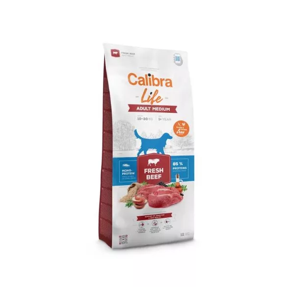 Calibra Dog Life Adult Medium Breed Fresh Beef hrană pentru câini 12+2,5 kg cadou