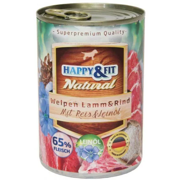 Happy&Fit Natural cățeluș, miel, vită, orez 6x800g