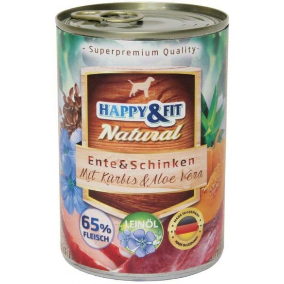 Happy&Fit Natural pentru adulți, rață, șuncă, dovleac 6x800g
