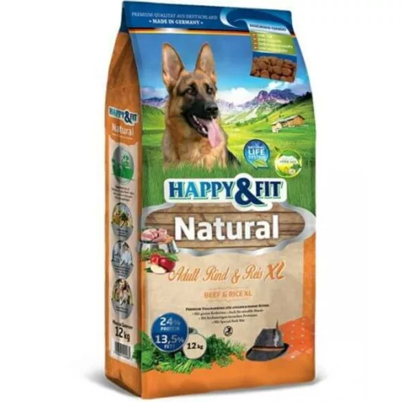 Happy&Fit Natural Adult Beef & Rice XL hrană pentru câini 2x12kg