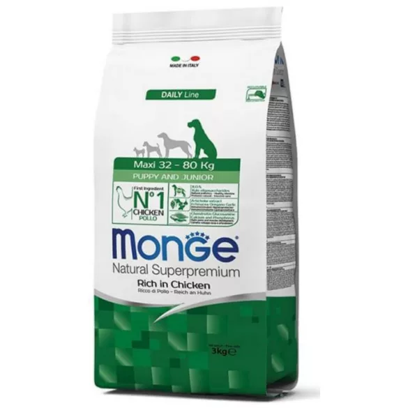 Hrană pentru câini Monge Maxi Puppy și Junior cu pui 2x15kg