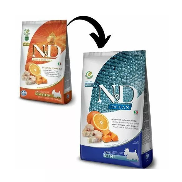 N&D Dog Grain Free cod cu dovleac portocaliu hrană pentru câini adulți mini 7kg