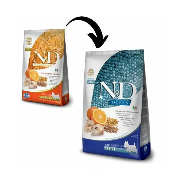 N&D Low Grain Dog Cod & orange hrană pentru câini adulți mini 7kg