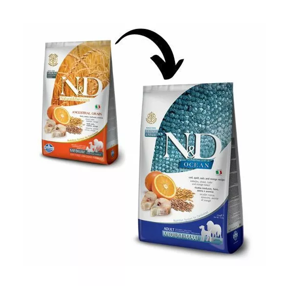 N&D Low Grain Dog Cod & orange hrană pentru câini adulți de talie medie 12kg