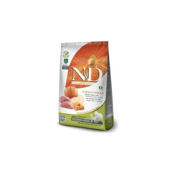 N&D Dog Grain Free Grain Free mistreț & măr cu dovleac hrană pentru câini adulți de talie medie/maxi 2x 12kg 