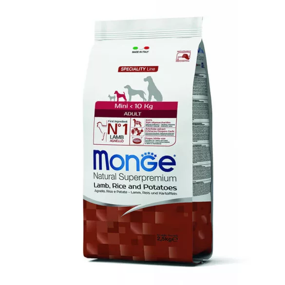 Hrană pentru câini Monge Mini Adult Lamb, orez și cartofi 2x15 kg