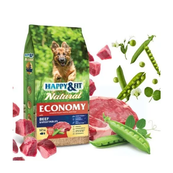 Happy&Fit Natural Economy Adult cu Beef and Vegetables 12kg