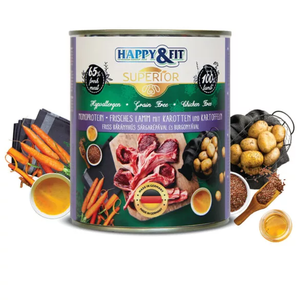 Happy&Fit Superior 100% Monoprotein– Proaspăt lamb with carrot și with potato 400 g