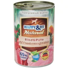   Happy&Fit Natural pentru adulți, carne de vită, curcan, afine 800 g