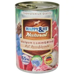 Happy&Fit Natural cățeluș, miel, vită, orez 800 g