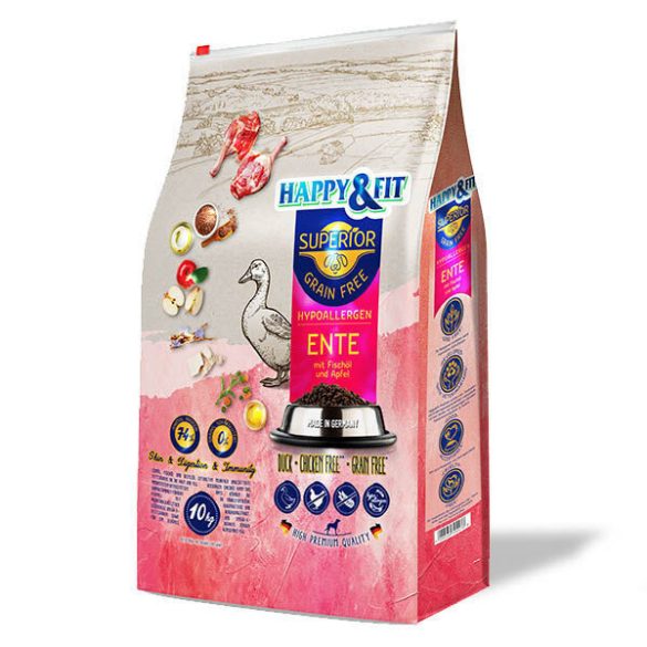 Happy&Fit Superior Grain Free Hypoallergenic (rață, ulei de pește, măr) 10 kg