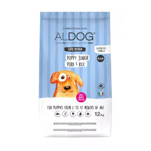 Aldog Puppy-Junior Medium Large Pork hrană pentru câini 12kg