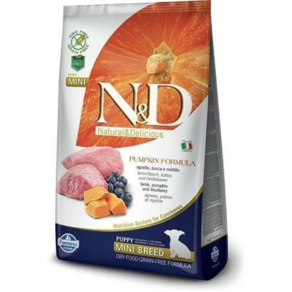 N&D Dog Grain Free miel și afine cu dovleac pentru cățeluși, hrană pentru cățeluși mini 800g