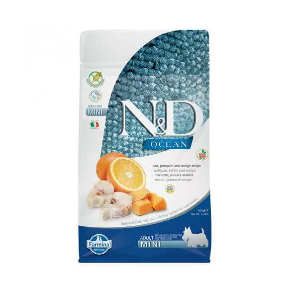 N&D Ocean Dog cod, dovleac și portocală Adult mini 2,5kg