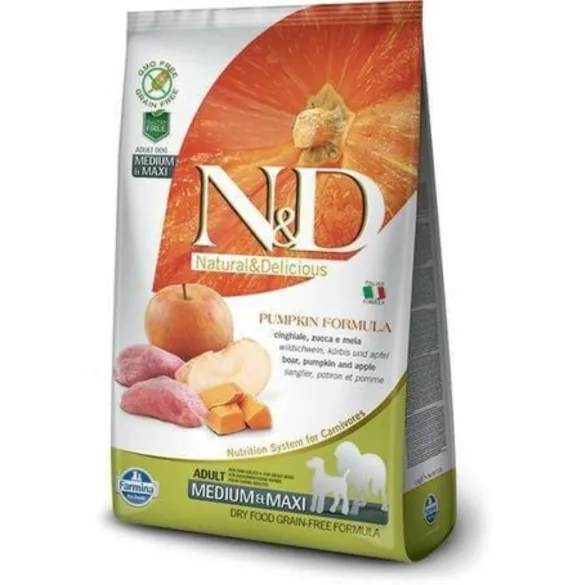 N&D Dog Grain Free Grain Free mistreț & măr cu dovleac hrană pentru câini adulți de talie medie/maxi 2,5kg 