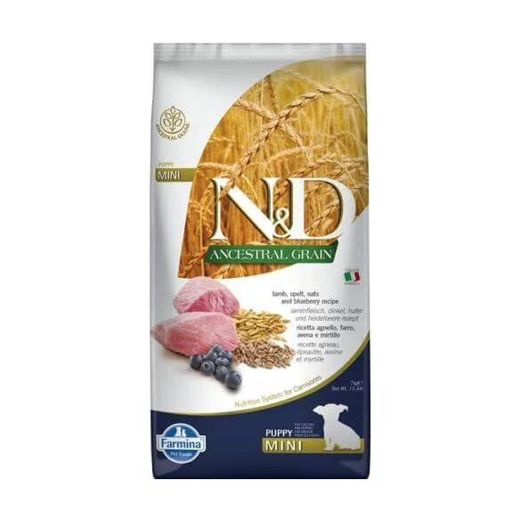 N&D Dog Ancestral Grain de miel, spelta, ovăz și afine pentru cățelușii mini 7 kg