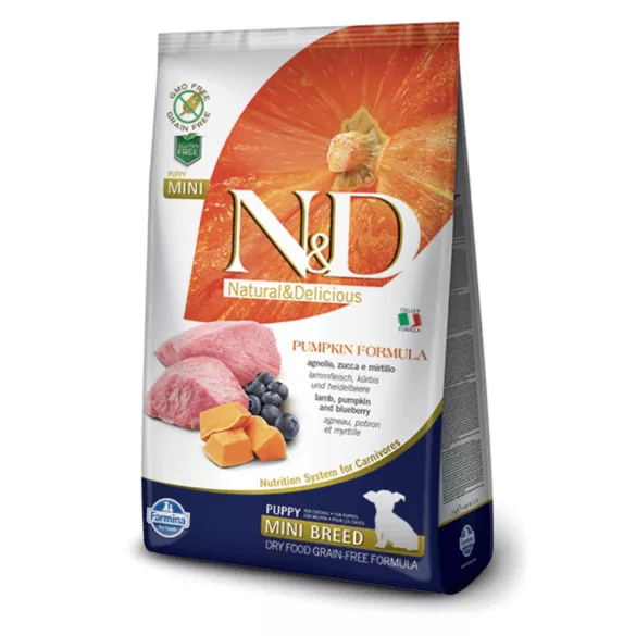 N&D Dog Grain Free miel și afine cu dovleac pentru cățeluși, hrană pentru cățeluși mini 7kg