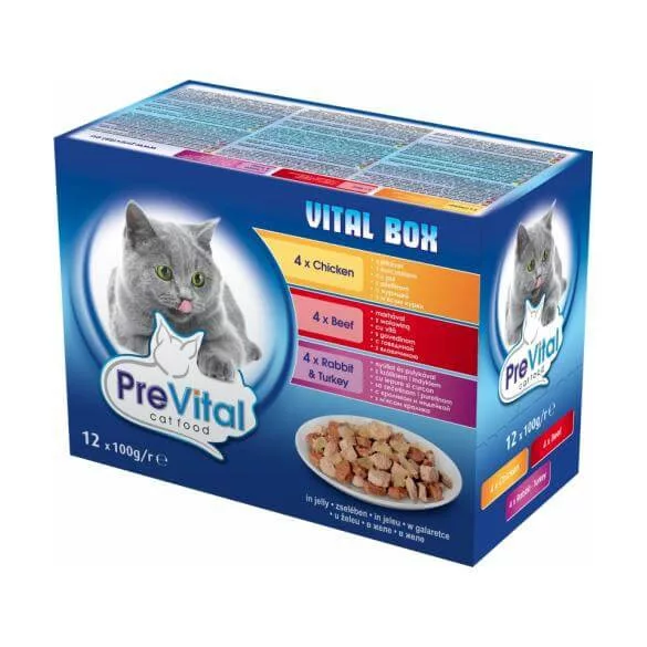 Prevital Cat Jelly Jelly Pouches 12x100gr Aromă mixtă
