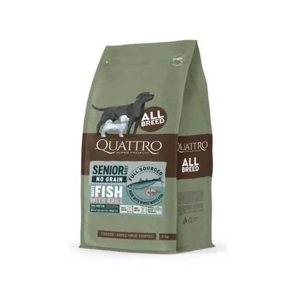 QUATTRO Hypoallergenic SENIOR ALL BREED ADULT pește Alb & Krill, hrană pentru câini 12kg